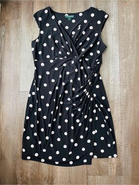 RALPH LAUREN Dress 18W Black White Polka Dot Women’s Dress Plus Size Sleeveless